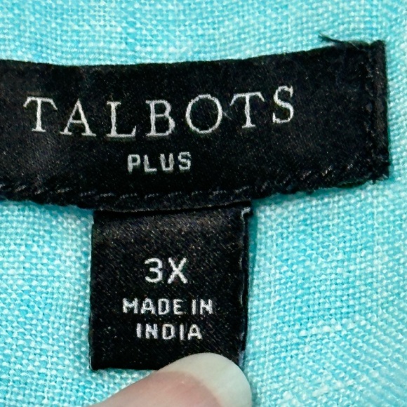 Talbots women’s 3X linen long sleeve shirt roll tab pullover tunic top aqua blue - Picture 7 of 12